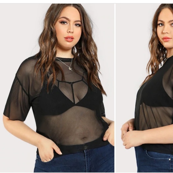 BONGO Tops - BONGO Plus Size Black & Gold Netted Shirt 3x